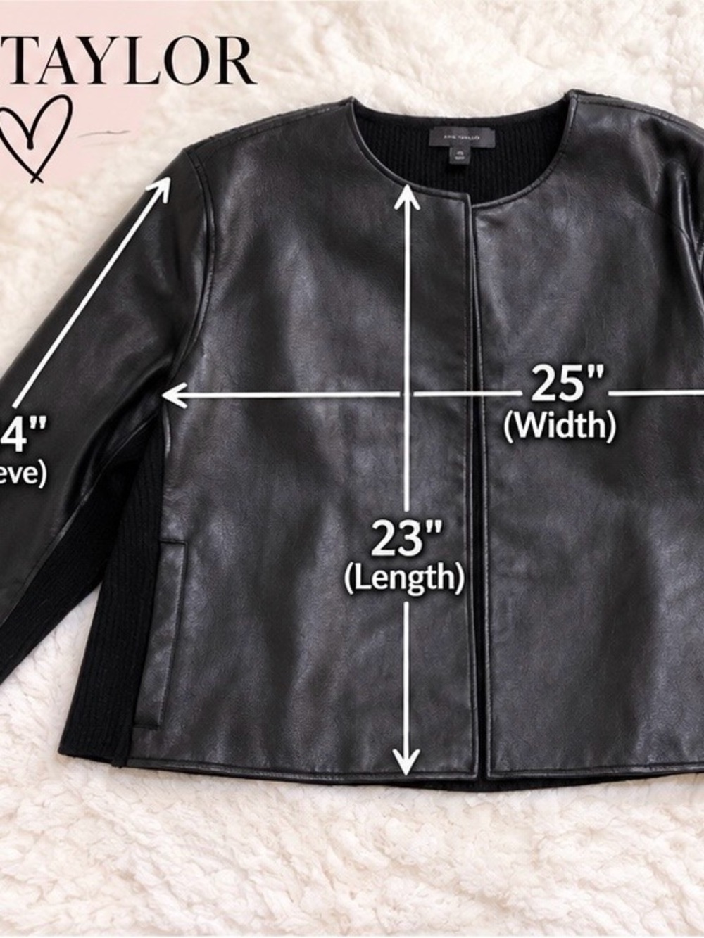 Ann Taylor Black Faux Leather Cropped Jacket with Knit Sleeves
